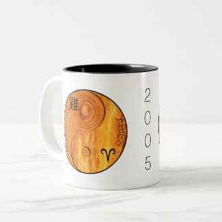 Wood Rooster 1945 2005 Fire Aries zodiac Birthday Two-Tone Coffee Mug