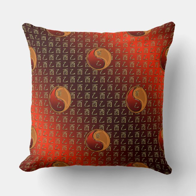 Wood Rooster Throw Pillow (Front)