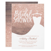 Wood rose gold glitter rustic dress Bridal shower Card