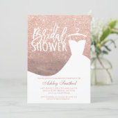 Wood rose gold glitter rustic dress Bridal shower Invitation (Standing Front)