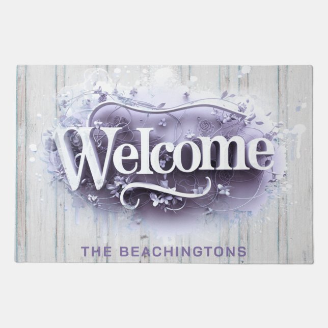 *~* Wood Rustic AP80 WELCOME Family Name Door Mat (Front)