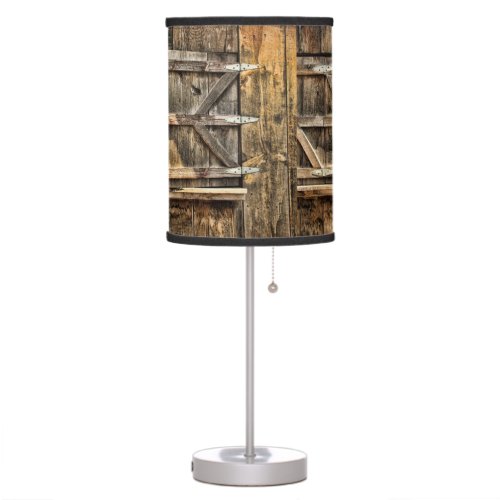 Wood Rustic Barn Door Windows Abstract_ Lampshade Table Lamp