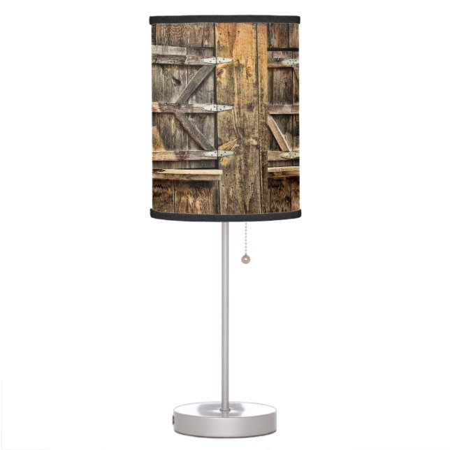 Wood Rustic Barn Door Windows Abstract- Lampshade Table Lamp (Left)