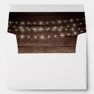 Wood Rustic Barn Lights Wedding Return Address Envelope