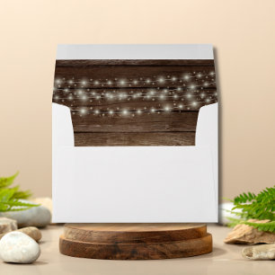 Wood Rustic Barn Lights Wedding Return Address Envelope