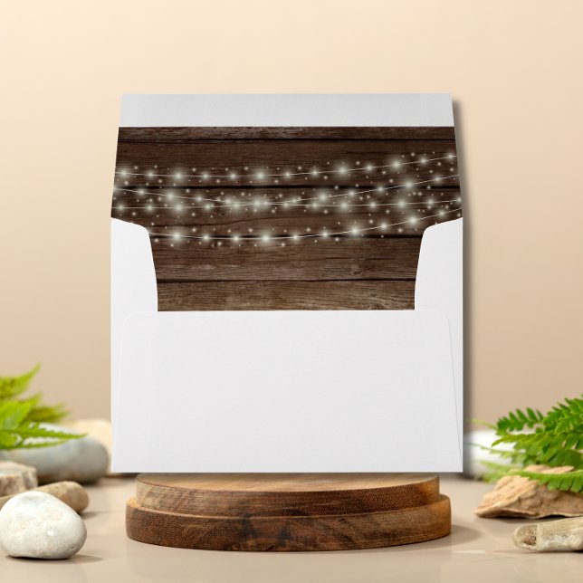 Wood Rustic Barn Lights Wedding Return Address Envelope (Creator Uploaded)