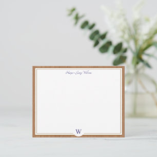 Wood Rustic Boho Monogram Custom Wedding Blue Note Card