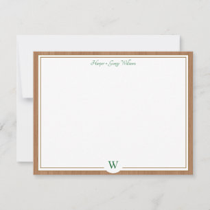 Wood Rustic Boho Monogram Custom Wedding Green Note Card