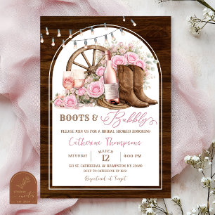 Wood Rustic Boots and Bubbly Bridal Shower Invitation