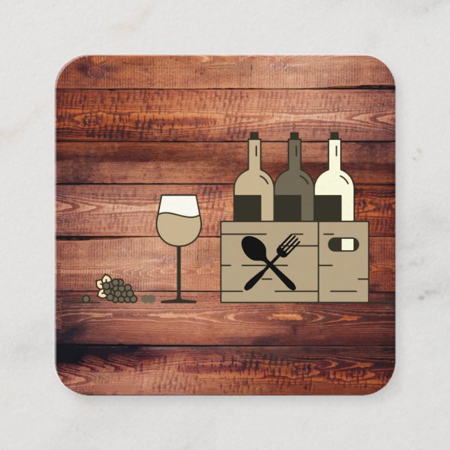 Wood Rustic Box of Wine Square Business Card (Front)