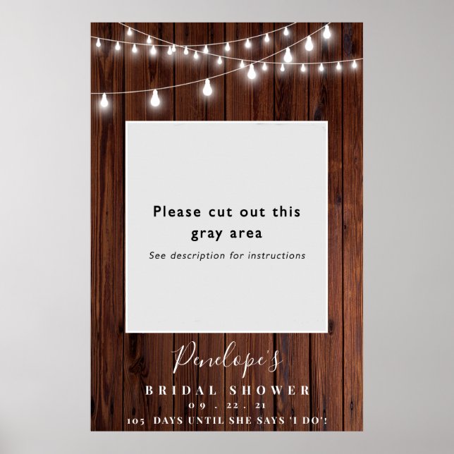 Wood Rustic Bridal Shower Photo Booth Frame Poster (Front)