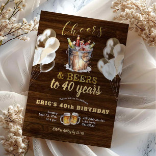 Wood Rustic Cheers and Beers Birthday Invitation