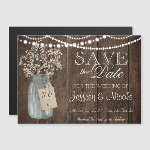 Wood Rustic Country Barn Wedding Save Date Magnetic Invitation