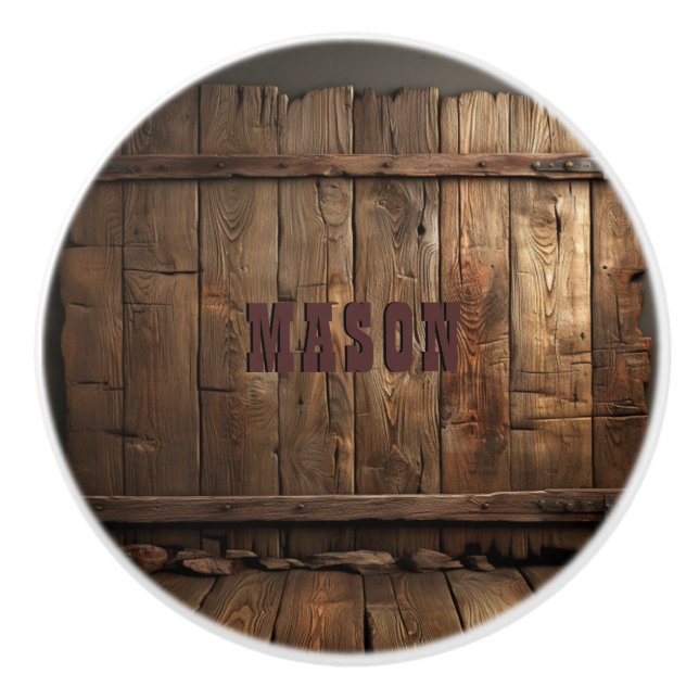 Wood Rustic Country Western Theme Ceramic Knob (Front)