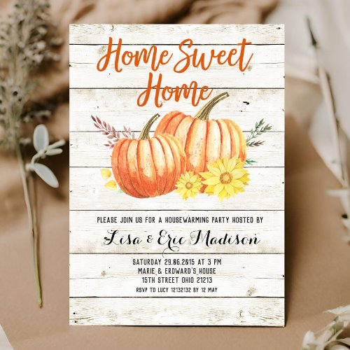 Wood Rustic Fall Pumpkin Housewarming Invitation