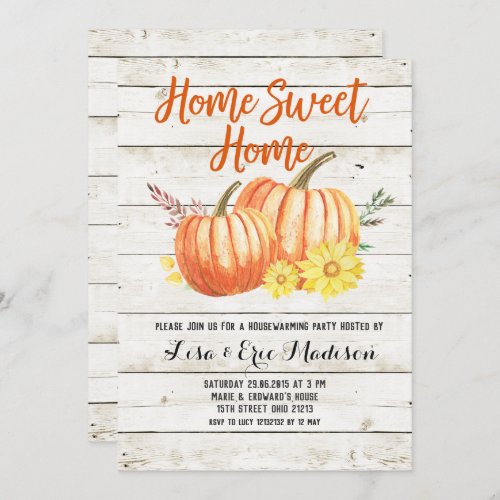 Wood Rustic Fall Pumpkin Housewarming Invitation