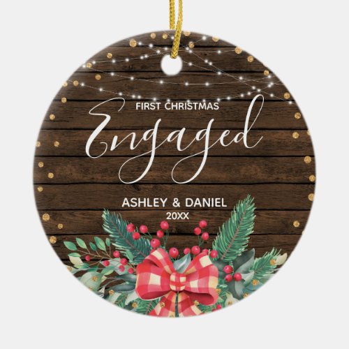 Wood Rustic First Christmas Engaged Ornament Gift