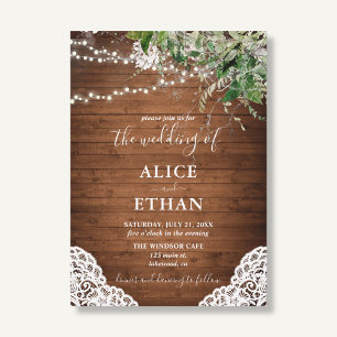 Wood Rustic Forest Greenery Script Wedding Invitation
