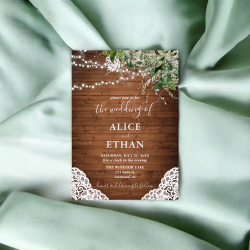 Wood Rustic Forest Greenery Script Wedding Invitation