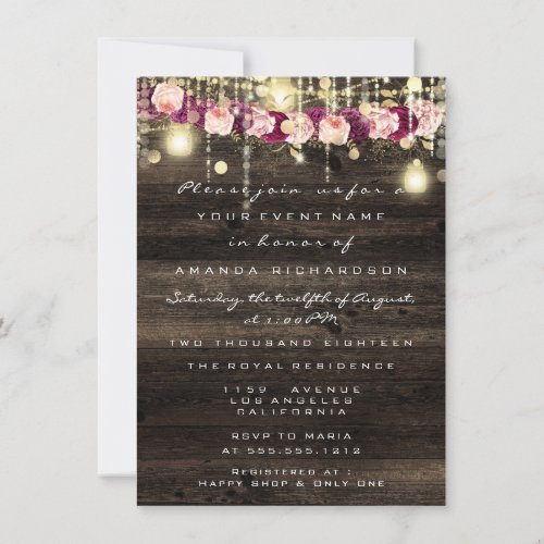 Wood Rustic Gold Lights Jar Bridal Wedding Invitation