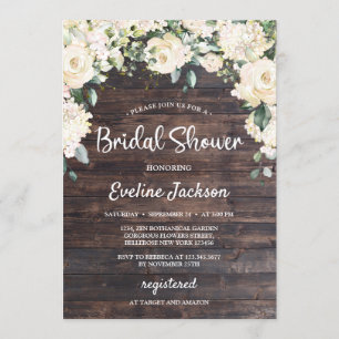 Wood rustic greenery foliage floral bridal shower invitation
