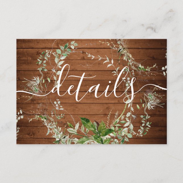 Wood Rustic Greenery Wedding Details Enclosure Card (Front)