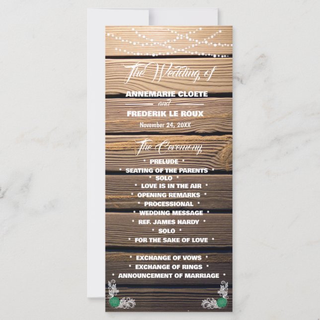 Wood Rustic Lace Wedding Program (Front)