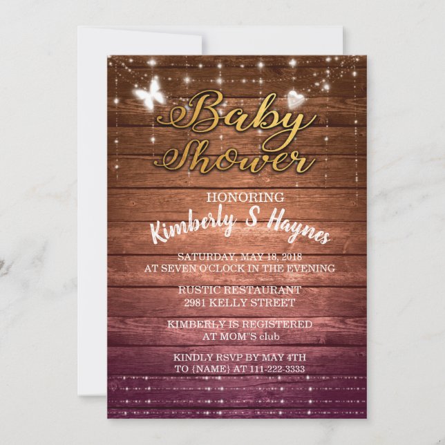 Wood Rustic Light Baby Shower Invitation (Front)