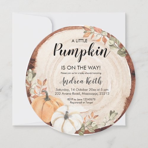 Wood Rustic Pumpkin Baby Shower Invitation