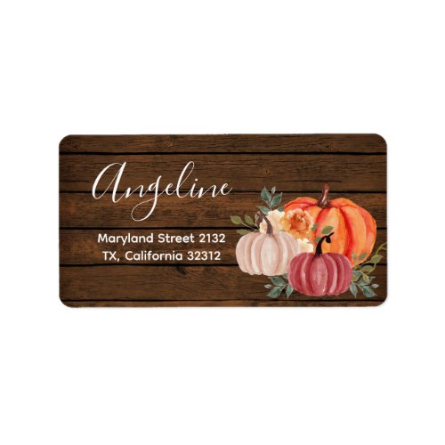 Wood Rustic Pumpkin Bridal Shower Address Label