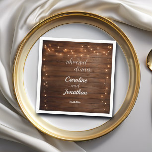 Wood Rustic String Lights Rehearsal Dinner Wedding Napkins