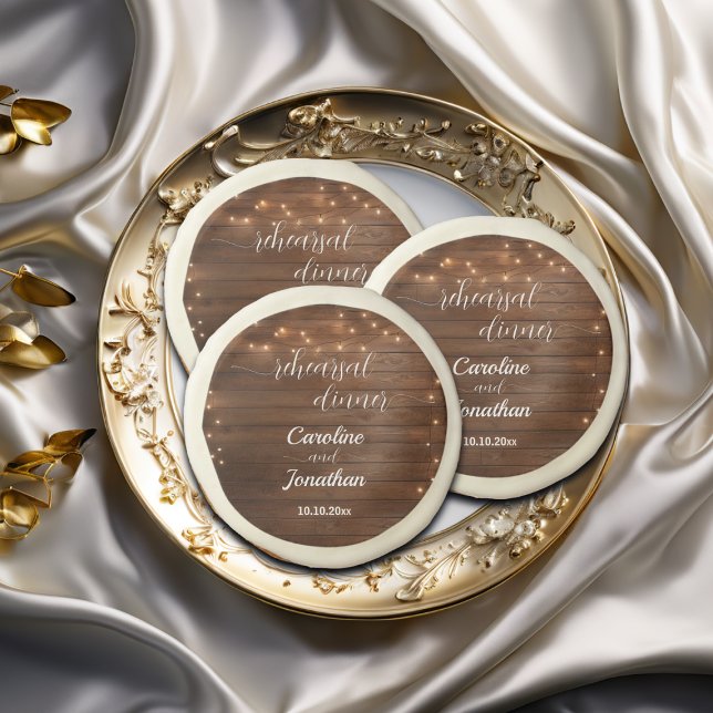 Wood Rustic String Lights Rehearsal Dinner Wedding Sugar Cookie (Creator Uploaded)