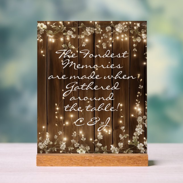 Wood Rustic String Lights 'The Fondest Memories' Acrylic Sign (Neutral)