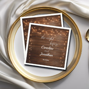 Wood Rustic String Lights The Night Before Wedding Napkins