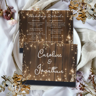 Wood Rustic String Lights White Floral Details Enclosure Card