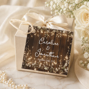 Wood Rustic String Lights White Floral Wedding Favor Tags