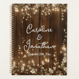 Wood Rustic String Lights White Floral Wedding Planner
