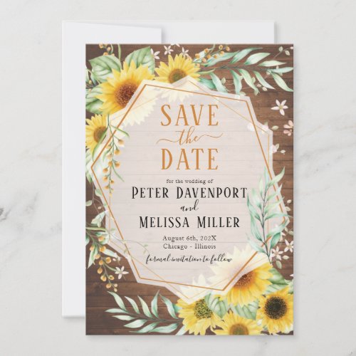 Wood Rustic Sunflower Save the Date Announcement