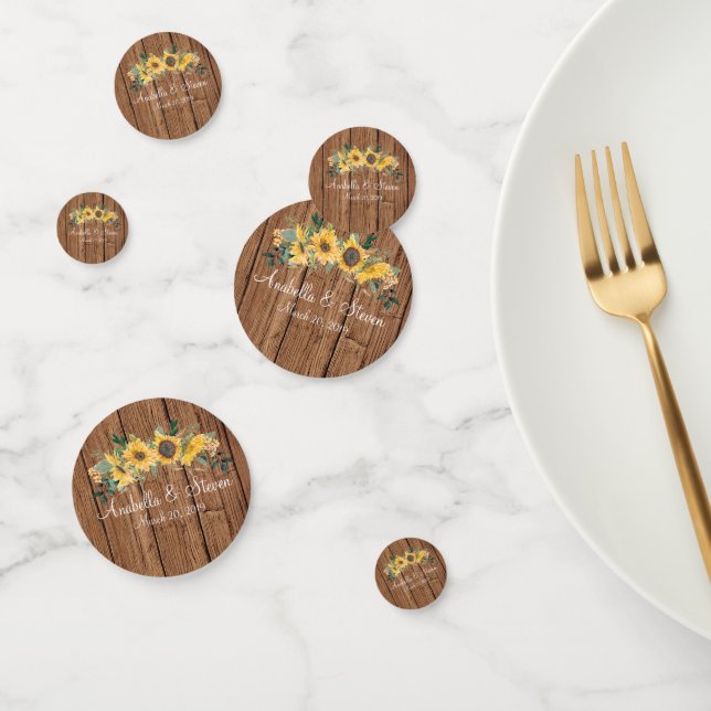 Wood Rustic Sunflower Wedding Customize Personlize Confetti (Group)