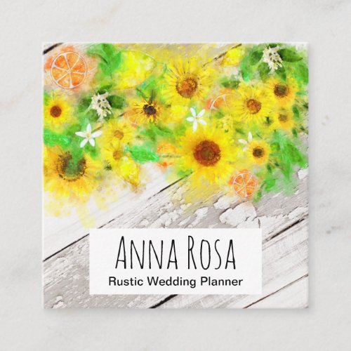  Wood Rustic Vintage Oranges Lemons Sunflowers Square Business Card