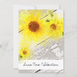 *~* Wood Rustic Vintage Sunflower Country Wedding Invitation