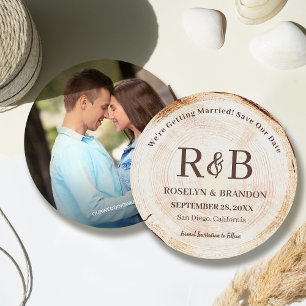 Wood Rustic Wedding Monogram Names Custom Photo Save The Date