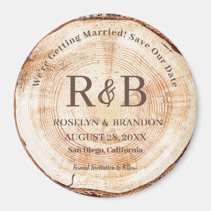Wood Rustic Wedding Monogram Names Save the Date Magnet