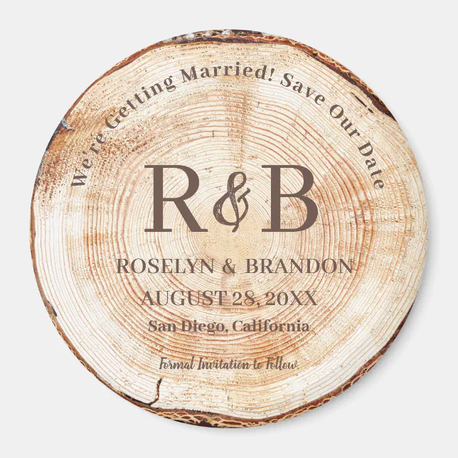 Wood Rustic Wedding Monogram Names Save the Date Magnet | Zazzle