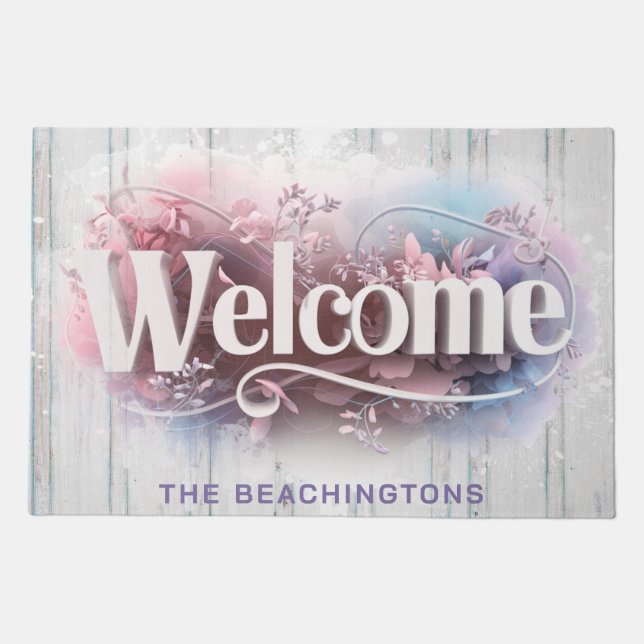 *~* Wood Rustic WELCOME Family Name AP80 Door Mat (Front)