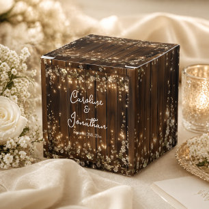 Wood Rustic White Floral String Lights Wedding Favor Boxes