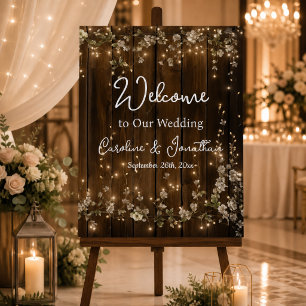 Wood Rustic White Floral String Lights Welcome Foam Board