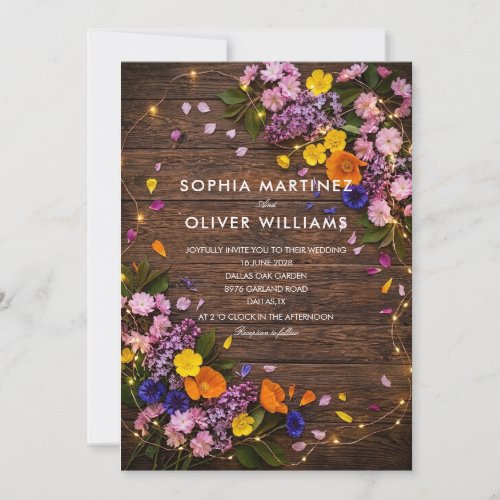 wood rustic wildflower colorful wedding Invitation