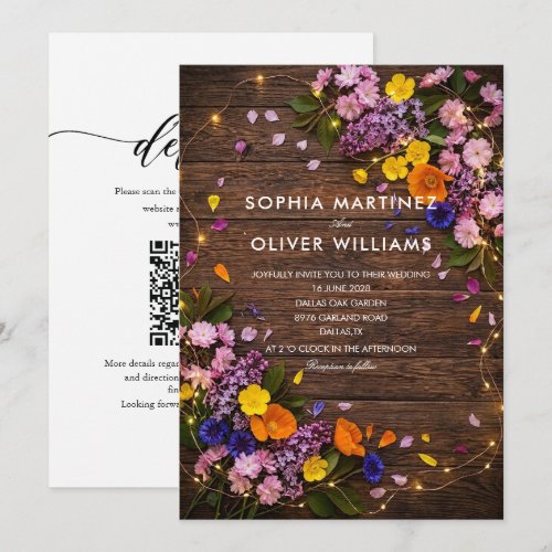 wood rustic wildflower colorful wedding Invitation