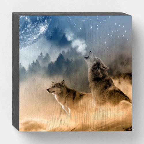 WOOD SCREEN howling wolf photo Wooden Box Sign